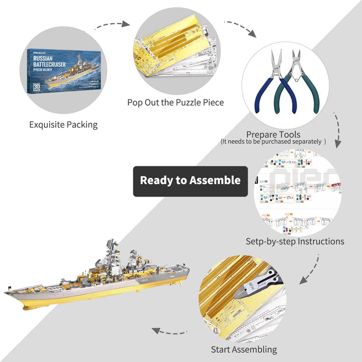 3D Metal Puzzles for Teens, Russian Battlecruiser Pyotr Velikiy Battleship Model Kit, 3D Warship Models Building Puzzle for Adults DIY Toys, Birhtday for Boys Men, 270 Pcs