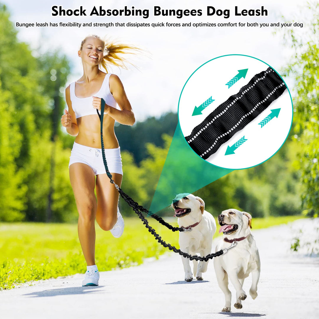 2 Dog Leash, 360° Swivel No Tangle Double Dog Walking &amp; Training Leash, Comfortable Shock Absorbing Reflective Bungee Lead Walk 2 Dogs with Ease