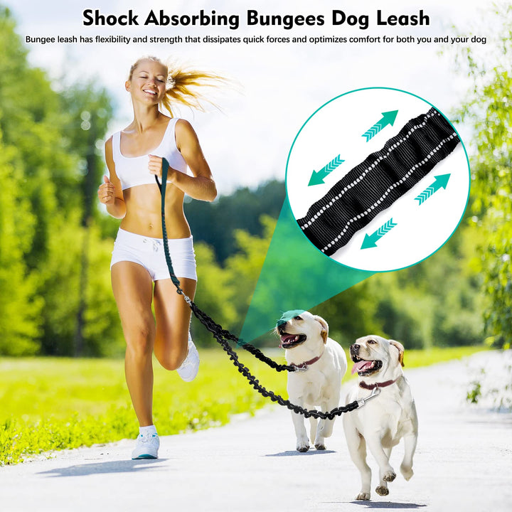 2 Dog Leash, 360° Swivel No Tangle Double Dog Walking &amp; Training Leash, Comfortable Shock Absorbing Reflective Bungee Lead Walk 2 Dogs with Ease
