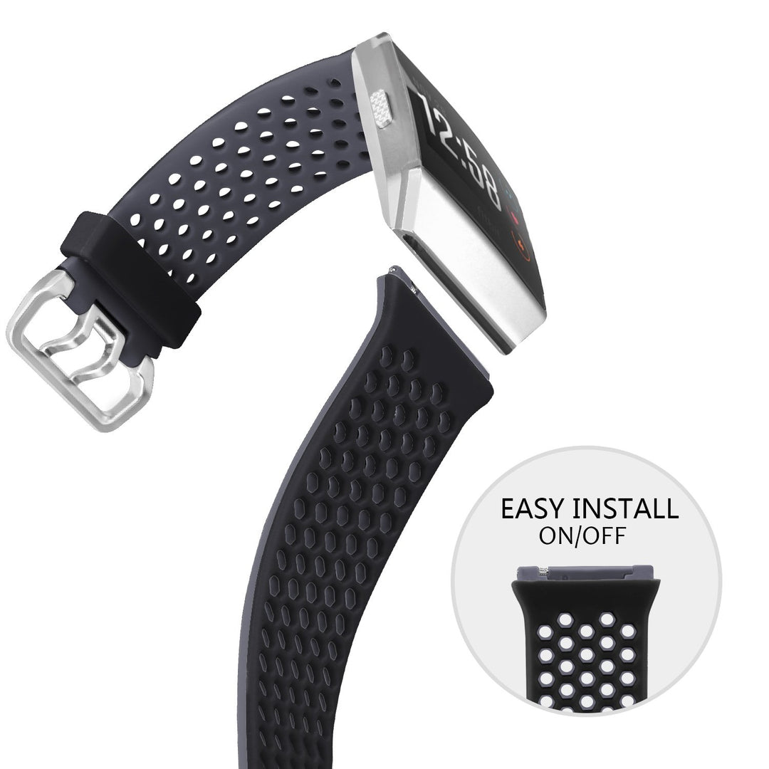Compatible with Fitbit Ionic Bands Men Women, Soft Sport Silicone Breathable Replacement Wristband Compatible with Fitbit Ionic Smart Watch with Buckle [Black-Gray]