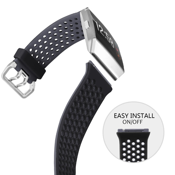 Compatible with Fitbit Ionic Bands Men Women, Soft Sport Silicone Breathable Replacement Wristband Compatible with Fitbit Ionic Smart Watch with Buckle [Black-Gray]