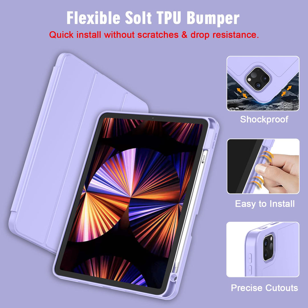 New iPad Pro 11 Inch Case 2022(4th Gen)/2021(3rd Gen)/2020(2nd Gen) with Pencil Holder,Smart iPad Case [Support Touch ID and Auto Wake/Sleep] with Auto 2nd Gen Pencil Charging (Light Purple)