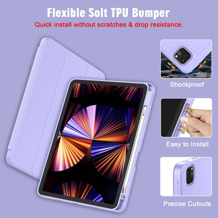 New iPad Pro 11 Inch Case 2022(4th Gen)/2021(3rd Gen)/2020(2nd Gen) with Pencil Holder,Smart iPad Case [Support Touch ID and Auto Wake/Sleep] with Auto 2nd Gen Pencil Charging (Light Purple)