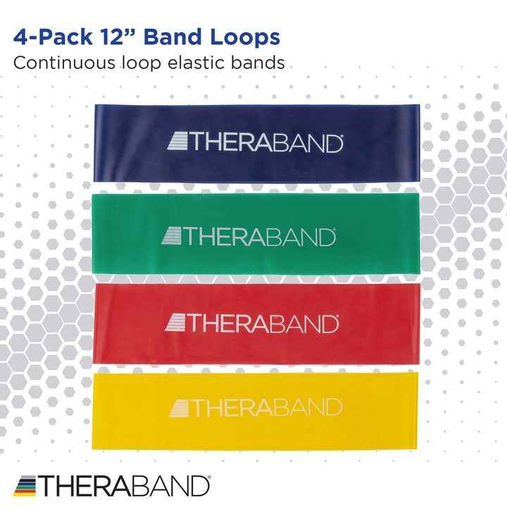 THERABAND Resistance Band Loop Set, Pack of 4, 12 Inch Band Loop Kit for Legs &amp; Butt Workouts, Beginner to Advanced Levels for Exercise, Rehab, Physical Therapy, Stretching, &amp; Strength Training