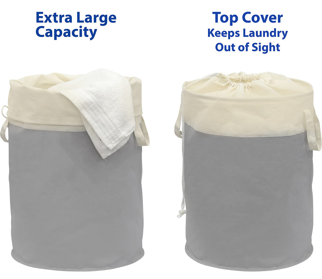 Round Terylene Cotton Collapsible Laundry Hamper Basket, Grey