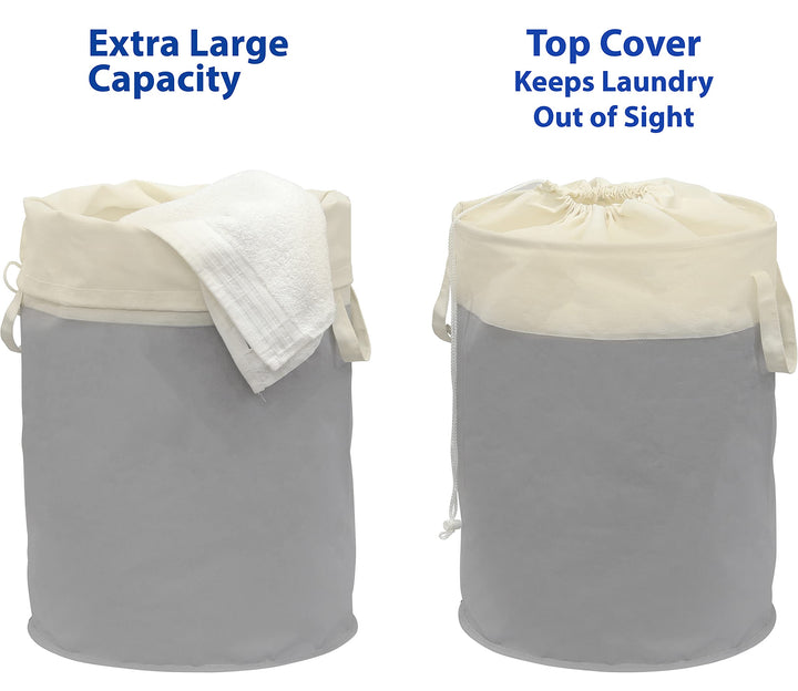 Round Terylene Cotton Collapsible Laundry Hamper Basket, Grey