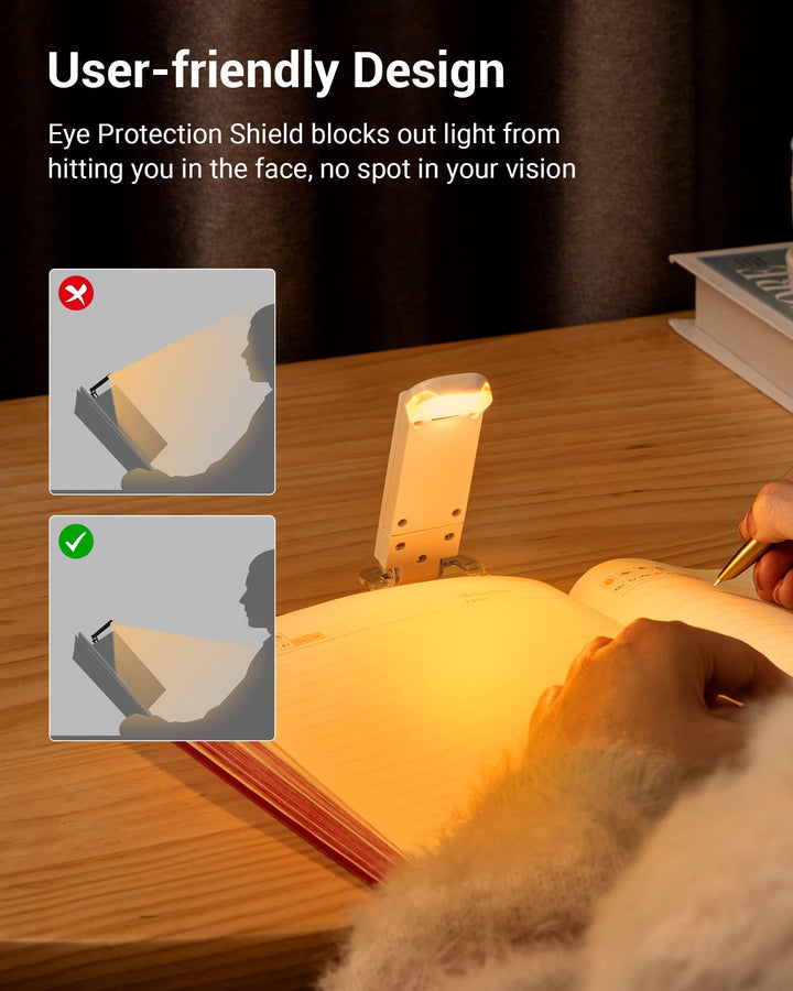 Book Reading Light, Amber Warm Clip On LED with 3 Adjustable Brightness for Eye Protection, Rechargeable USB, Perfect for Bookworms, Kids (White)