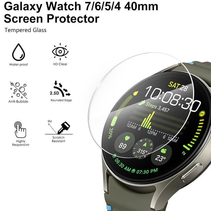 4 Pack Galaxy Watch 7 / Galaxy Watch 6/5/4 Screen Protector 40mm, Waterproof Tempered Glass Screen Protector Cover Compatible with SAMSUNG Galaxy Watch 7/6/5/4 40mm Smartwatch