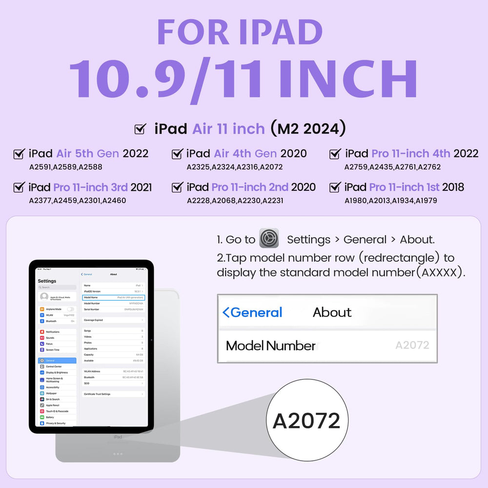 Keyboard Case for iPad Air 11 inch (M2 2024)/10.9 inch Air 5th/4th Gen/iPad Pro 11 1st/2nd/3rd Gen - 7-Color Backlit Detachable Keyboard, Folio Cover with Pencil Holder - Purple