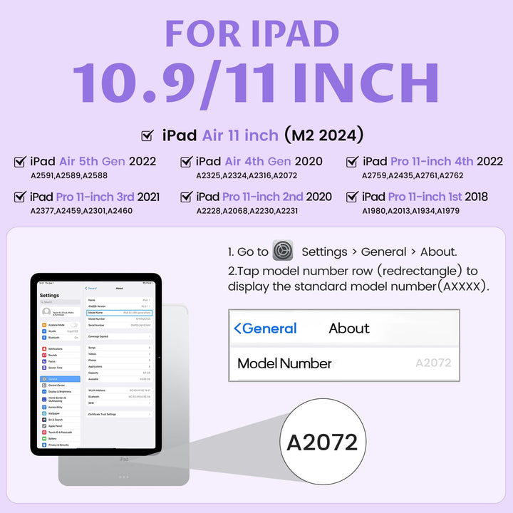 Keyboard Case for iPad Air 11 inch (M2 2024)/10.9 inch Air 5th/4th Gen/iPad Pro 11 1st/2nd/3rd Gen - 7-Color Backlit Detachable Keyboard, Folio Cover with Pencil Holder - Purple