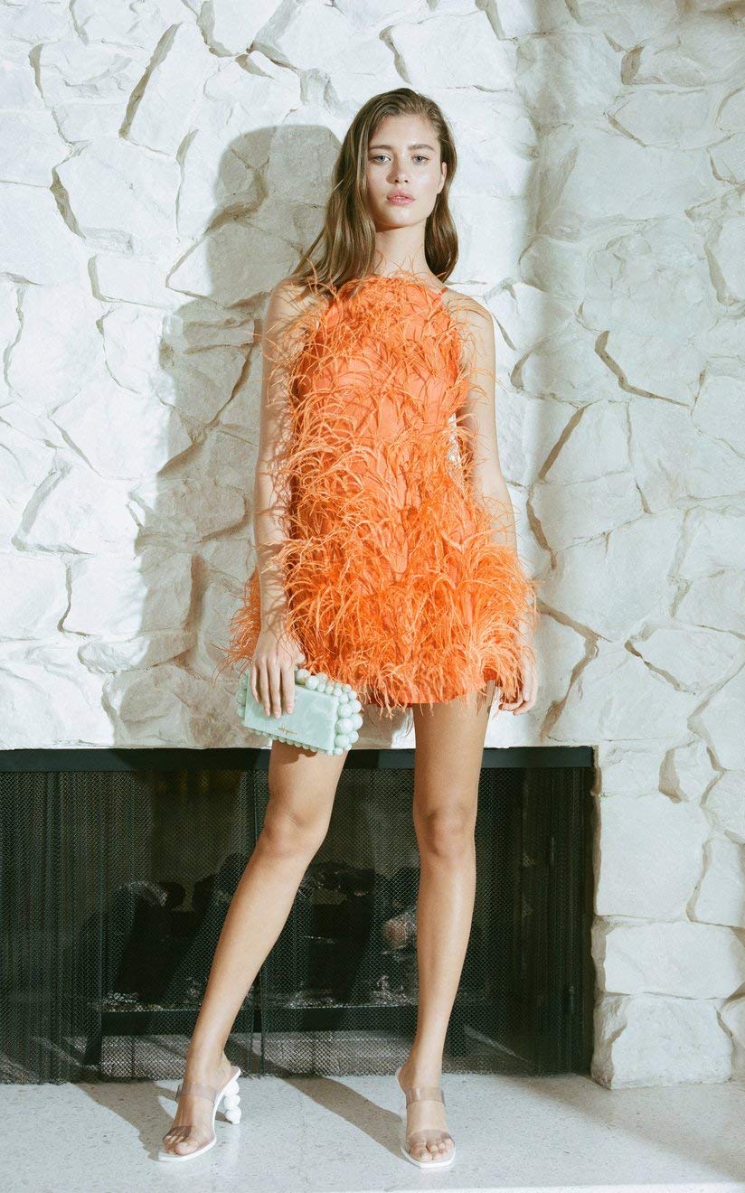 AWAYTR Ostrich Feather Trim Fringe - Satin Ribbon Dress