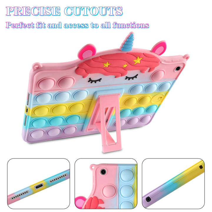 for iPad 10.2 Case for iPad 9th 8th 7th Generation Case with Kickstand Silicone Fidget Bubble Case for Girls Kids Cute Rainbow Pop Protective Holder Tablet Cover for iPad 2021 2020 2019