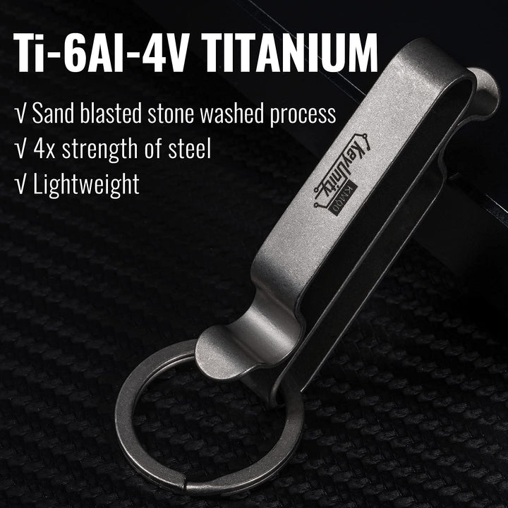 KM00 Titanium Belt Loop Keychain Clip Double Side Quick Release Key Holder with Detachable Key Ring (Stonewashed)