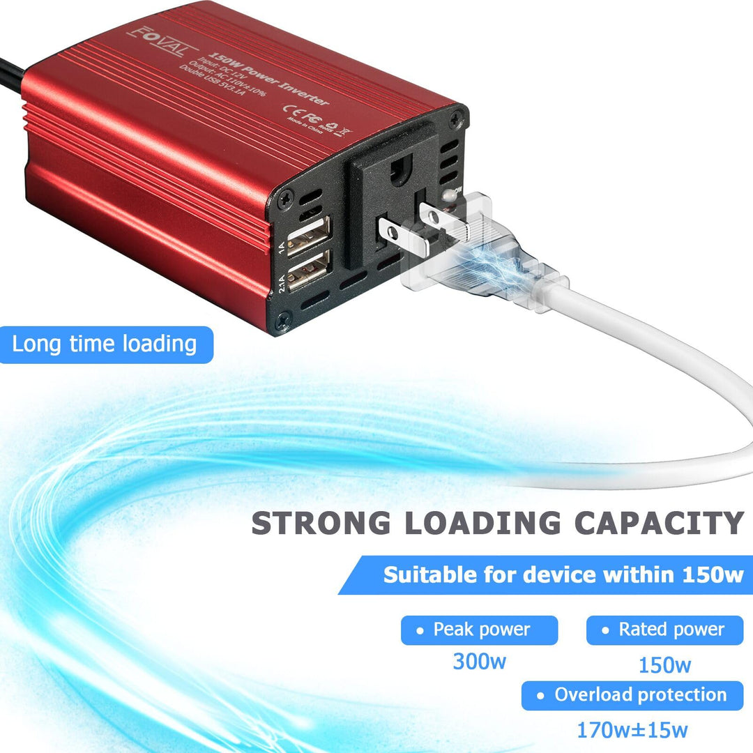 150W Car Power Inverter 12V DC to 110V AC Converter Vehicle Adapter Plug Outlet with 3.1A Dual USB Car Charger for Laptop Computer (Classic Red)