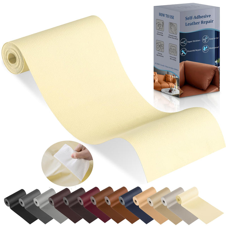 Leather Repair Patch for Furniture, 4 x 63 Self Adhesive Leather Repair Kit Vinyl Repair Tape for Car Seat Sofa Jackets Couches Chair Light Yellowish