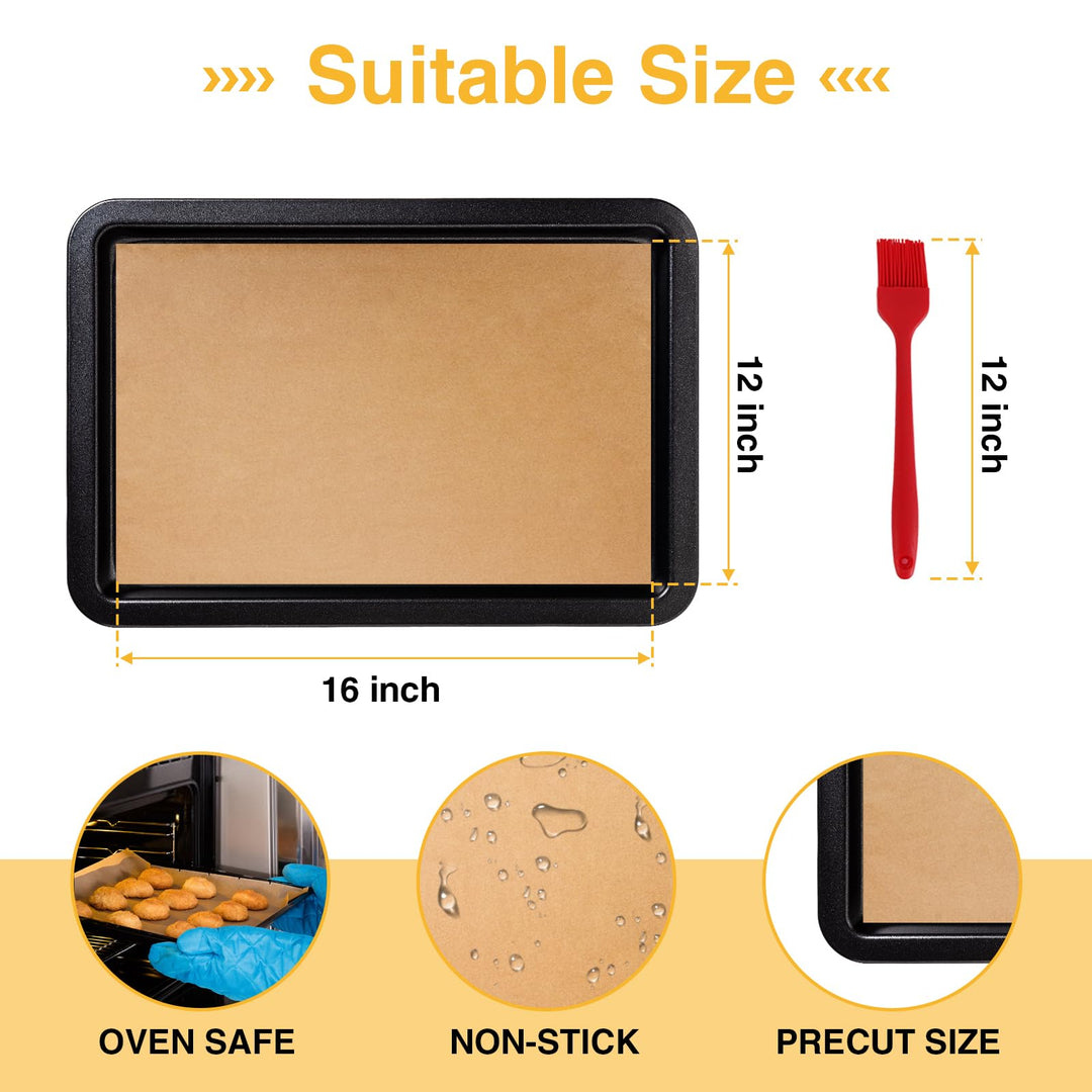 300 PCS Parchment Paper Sheets - 12x16 Inch No Chemical Non-Stick Unbleached Pre-Cut Parchment Paper with a Silicone Brush, for Baking Grilling Air Fryer Steaming Bread Cup Cake Cookie