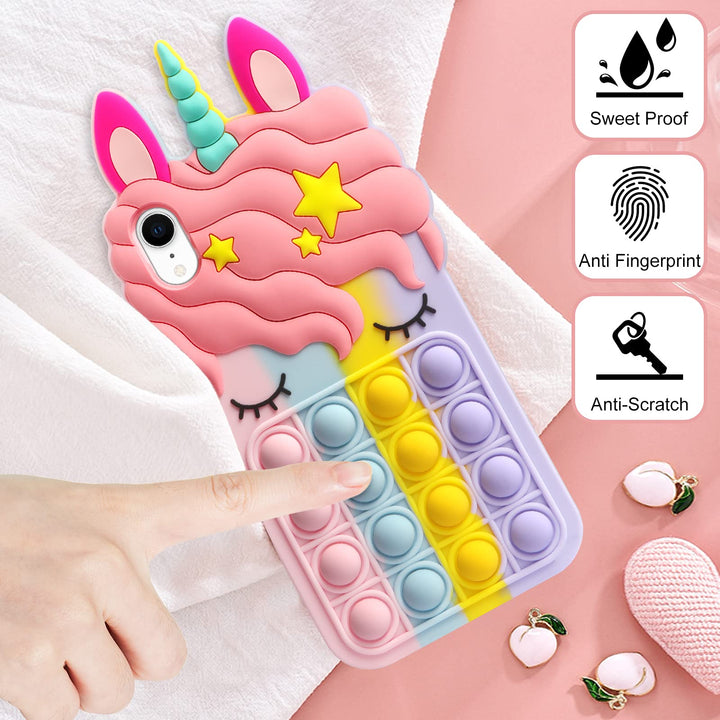 Fidget Toys Phone Case for iPhone XR Phone Case Bubble Bumper Protective Soft Silicone Shockproof Stress Reliever Pop Fun Phone Cover Shell Women Girls Case for iPhone XR 6.1 Inch, Rainbow