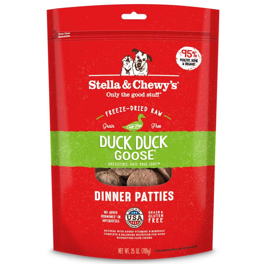 Stella &amp; Chewy&#39;s Freeze Dried Raw Dinner Patties – Grain Free Dog Food, Protein Rich Duck Duck Goose Recipe – 25 oz Bag