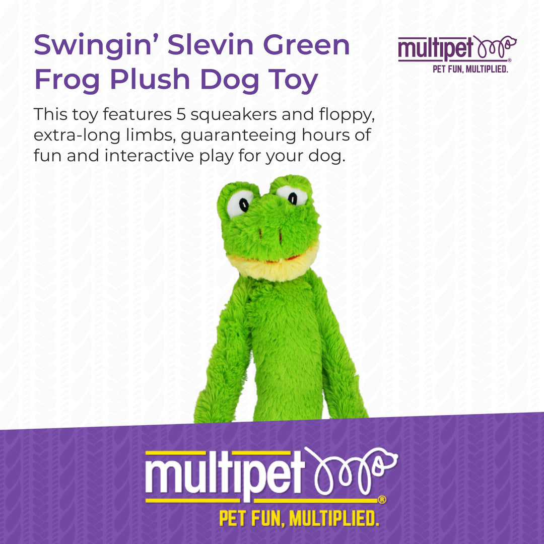 Swingin&#39; Slevin Frog Dog Plush Toy - Squeaky Dog Toy for All Dogs - Extra Soft Plush Dog Toy - Stuffed Animal Dog Toy for Cuddling &amp; Playing - Cute Dog Pet Toy (27”, Green, 5 Squeakers)