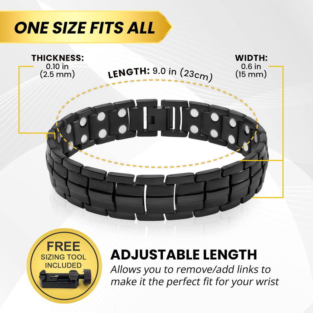 ® Ultra Strength Magnetic Bracelet - Effective Stainless Steel Magnetic Bracelets for Men - Adjustable Bracelet Length with Sizing Tool for Perfect Fit (Black)