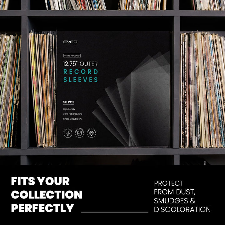 50 Record Sleeves - Premium Crystal Clear Protector for Vinyl Records Collections |12.75 x 12.75 Outer Sleeves Record Storage for Single &amp; Double LP Album Covers - Thick Vinyl 3mil