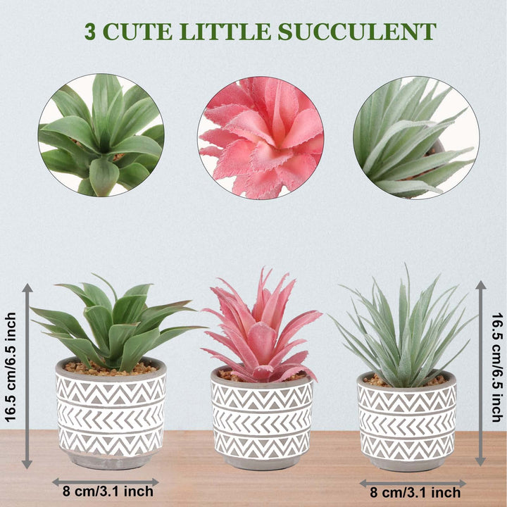 Artificial Plants in Pot, Set of 3 Faux Succulents Plants in Ceramic Pots with Bohemian Style, Fake Potted Plants with Pots for Indoor Home Office Desk Plants Boho Farmhouse Style Decoration, 3 Packs
