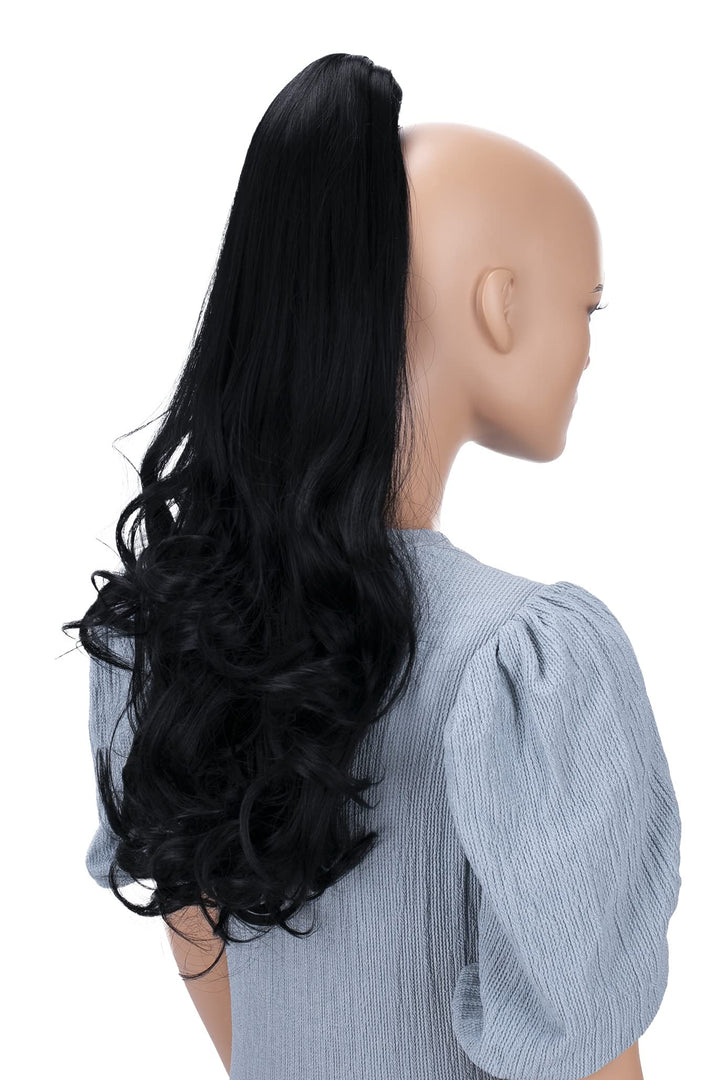 24 &amp; 160g Hair Piece Pony Tail Extension (JET BLACK) Very Long &amp; Voluminous curled wavy Heat-Resisting Like Real Human Hair