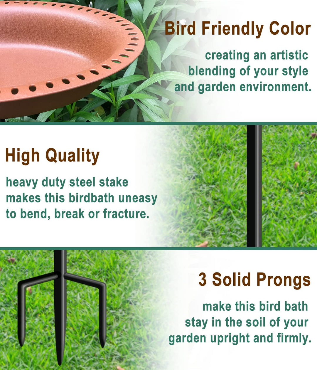 28 inch Lightweight Birdbaths Antique Decoration Detachable Birdfeeder &amp; Bird Bath for Outdoor Garden, Oblong Chocolate