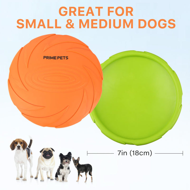 Dog Flying Disc, 2 Pack, 7 Inch, Durable Dog Toys, Nature Rubber Floating Flying Saucer for Water Pool Beach, Orange and Green