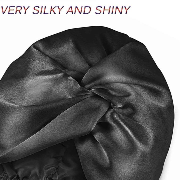2021 New Silk Sleeping Cap for Women Hair Care Hair Cap, Imitation Silk Night Hair Bonnet for Sleeping, Double Layer Silky Head Scarf Hat for Sleeping with Elastic Band (Black)