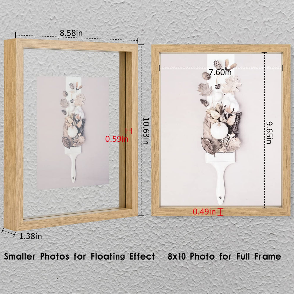 8x10 Floating Frame Set of 2,Double Glass Rustic Photo Frame for Wall Hanging or Tabletop Standing,Display Any Size Photo up to 8x10,Natural