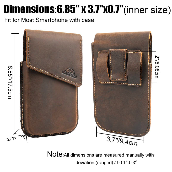 Topstache Leather Phone Holster,Samsung S22 Ultra Belt Holder, iPhone 13 Pro Max Case for Belt,Universal Phone Pouch with Belt Clip,Leather Phone Holster for Otterbox Case, Flip Cellphone Cases