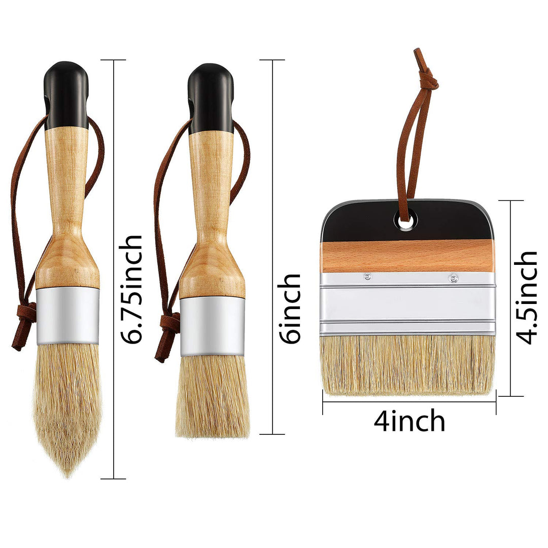 3 Pcs Chalk Paint Brushes Oval Paint Brush Chalk Paint Wax Brushes Bristle Paint Brushes for Furniture Stencils Home Decor, Including Flat Pointed and Round Chalk Paint Brushes