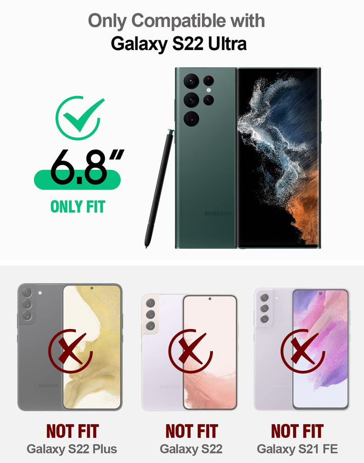 Spartan Case for Samsung Galaxy S22 Ultra 5G 6.8 inch, Built-in Screen Protector Work with Fingerprint ID, Full Body Rugged Shockproof Protective Cover Case with Kickstand, Matte Black