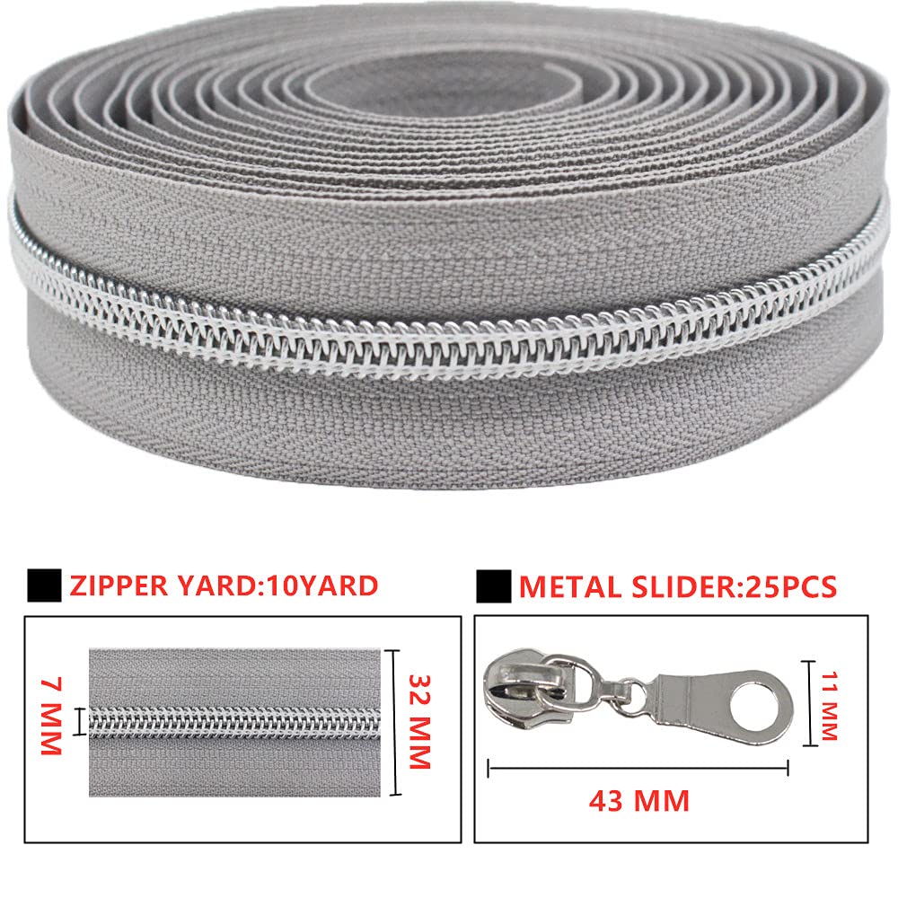 MebuZip #5 Silver Metallic Nylon Coil Zippers by The Ya