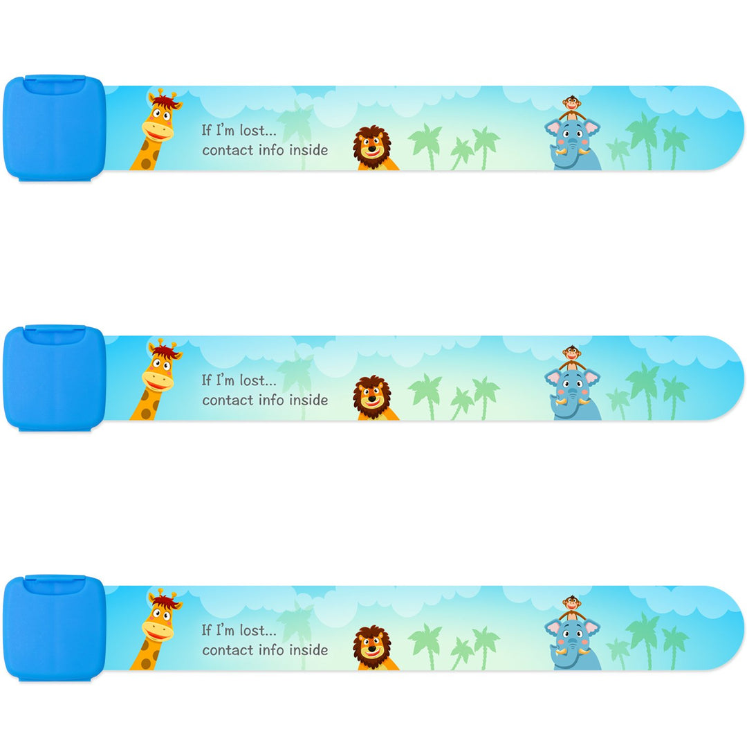 Reusable Child Safety ID Wristbands, Waterproof Adjustable Travel ID Band for Kids, One Size Fits All, Blue, Pack of 3