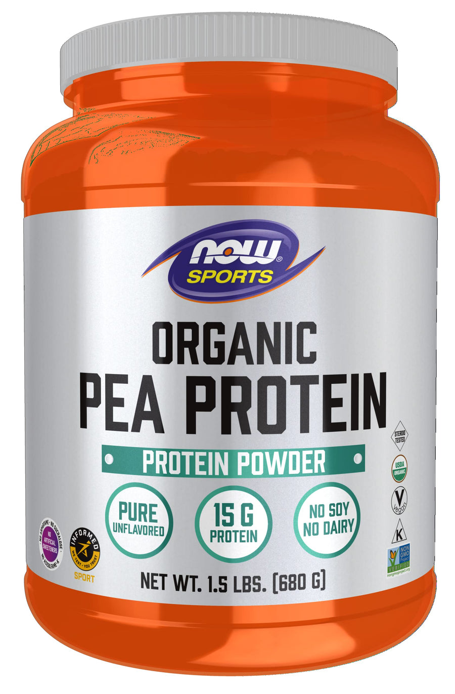 ORGANIC PEA PROTEIN (15g Protein, NO Soy, NO Dairy) - 1.5 lbs (680g, Unflavored)