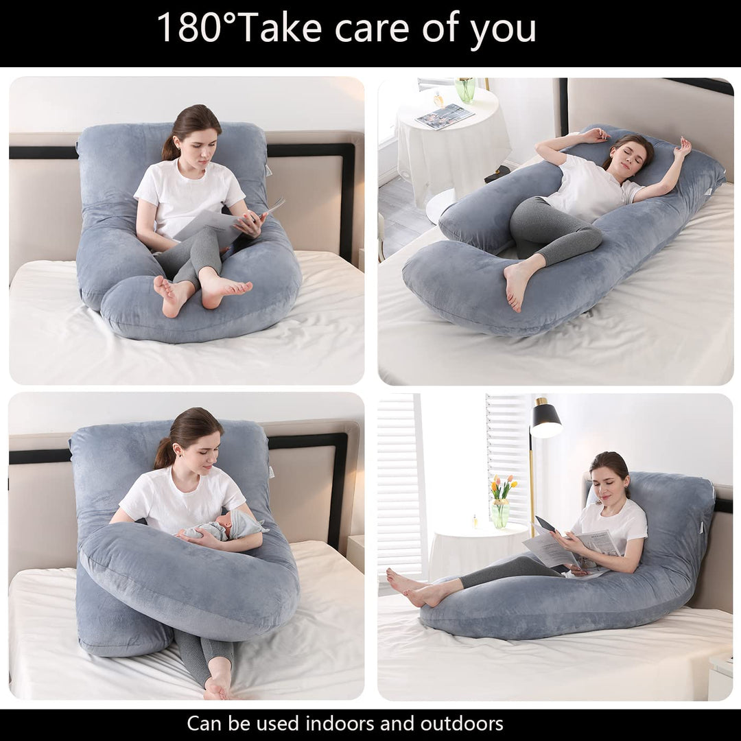 Jcickt Pregnancy Pillow J Shaped Full Body Pillow with Velvet Cover Grey Maternity Pillow for Pregnant Women,57 inch Full Body Pillows