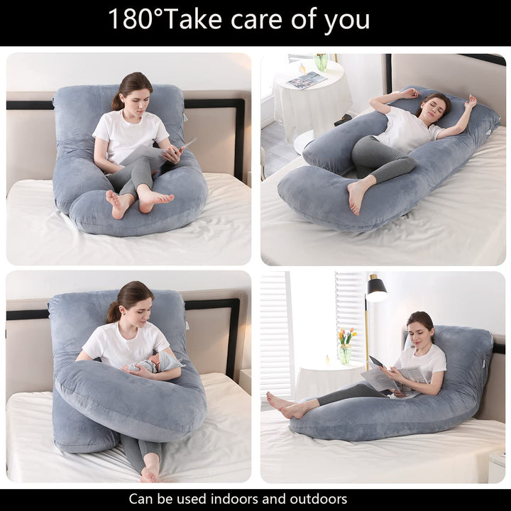 Jcickt Pregnancy Pillow J Shaped Full Body Pillow with Velvet Cover Grey Maternity Pillow for Pregnant Women,57 inch Full Body Pillows
