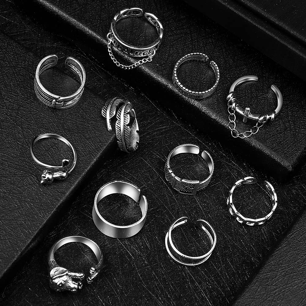 20 Pcs Open Rings Frog Leaf Chain Adjustable Ring for Women Men Punk Vintage Gothic Stackable Ring Jewelry Set
