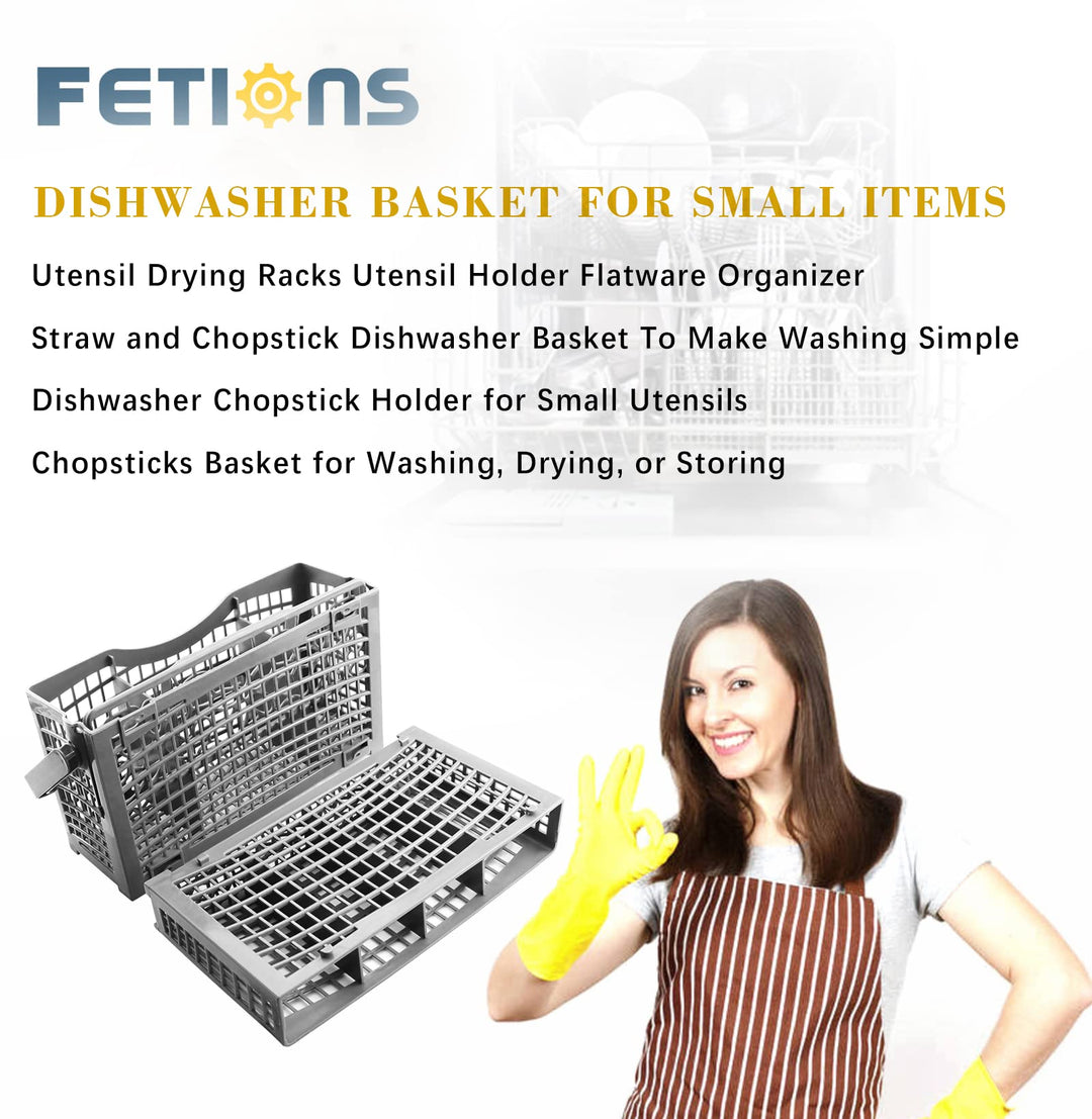FETIONS Dishwasher Silverware Basket, 2-in-1 Universal Dishwasher Utensil/Cutlery Basket Fit for Ken-more, Whirl-pool, Sam-sung, Frigi-daire, G-E (9.1 x 5.0 x 5.2 )