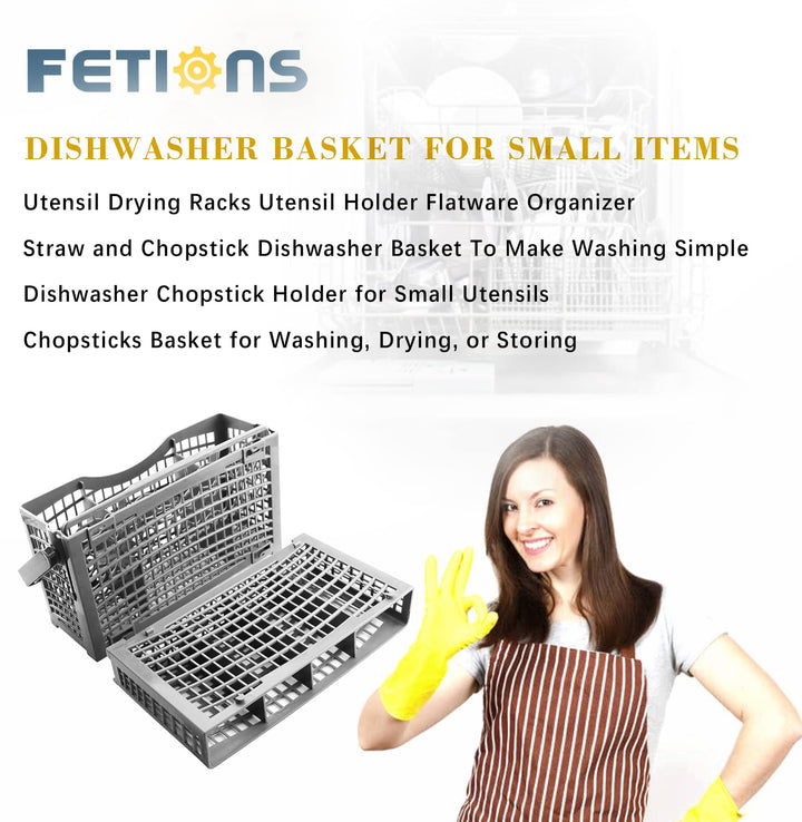 FETIONS Dishwasher Silverware Basket, 2-in-1 Universal Dishwasher Utensil/Cutlery Basket Fit for Ken-more, Whirl-pool, Sam-sung, Frigi-daire, G-E (9.1 x 5.0 x 5.2 )