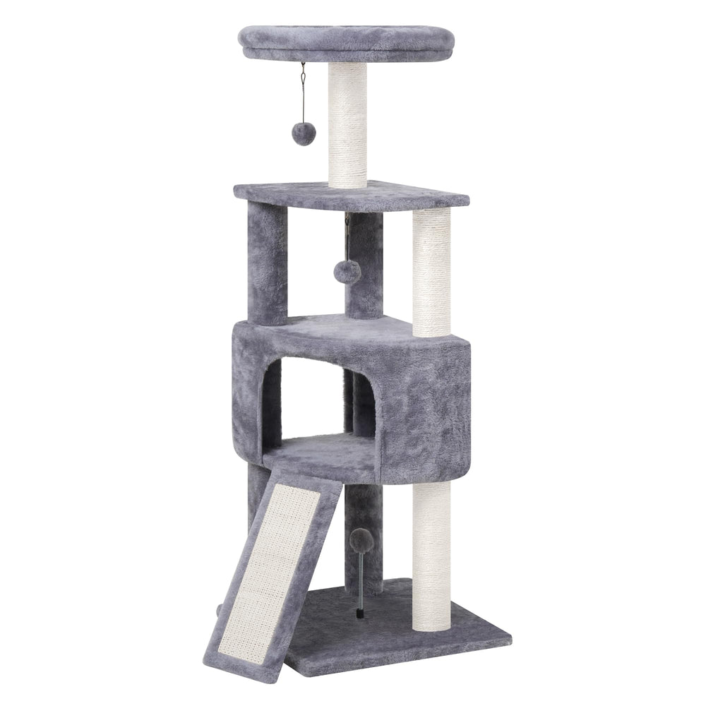 45in Cat Tree Tower with Big Condo for Indoor Cats,Cat Tower with Scratching Post,Scratching Board and Cat Toys,Multi-Level,Small Space,Grey(New)
