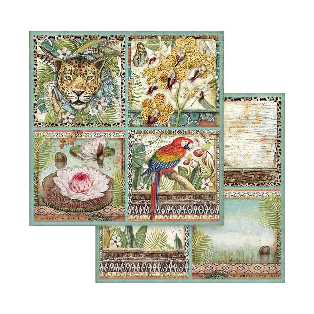 Mini Scrapbooking Pad-Double Sided Sheets-Amazonia, Paper, Wooden, 8 x 8 inches v