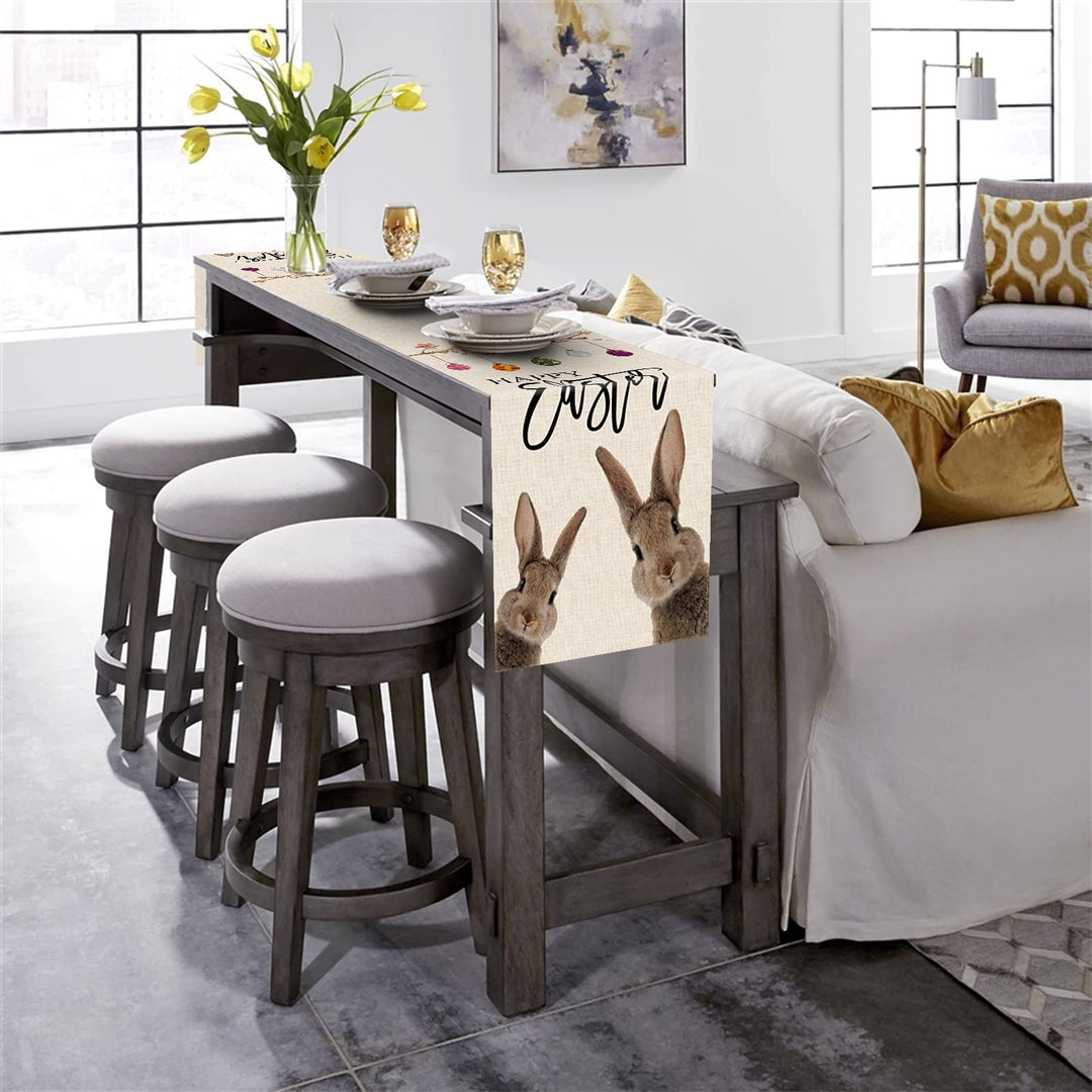 Easter Table Runner Rabbit Bunny 13x72Inch Kitchen Dining Table Decoration for Spring Indoor Outdoor Home Party Decor