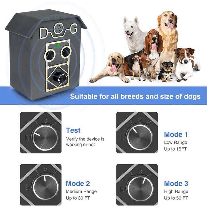 Sumao Anti Dog Bark Deterrent 50Ft Automatically Waterproof with 4 Adjustable Modes 2 Ultrasonic Speaker, Stop Barking Control Devices Anti Barking Device Dog Training Tool for Small/Medium/Large Dogs