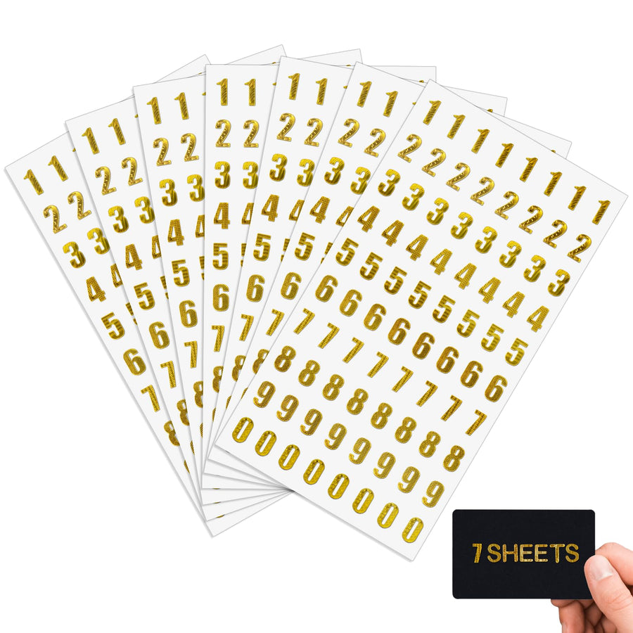 7 Sheets Gold Number Stickers Small Gold Glitter Number Sticker Self Adhesive for Graduation Cap Decoration Gift Scrapbooks Greeting Cards Arts Craft