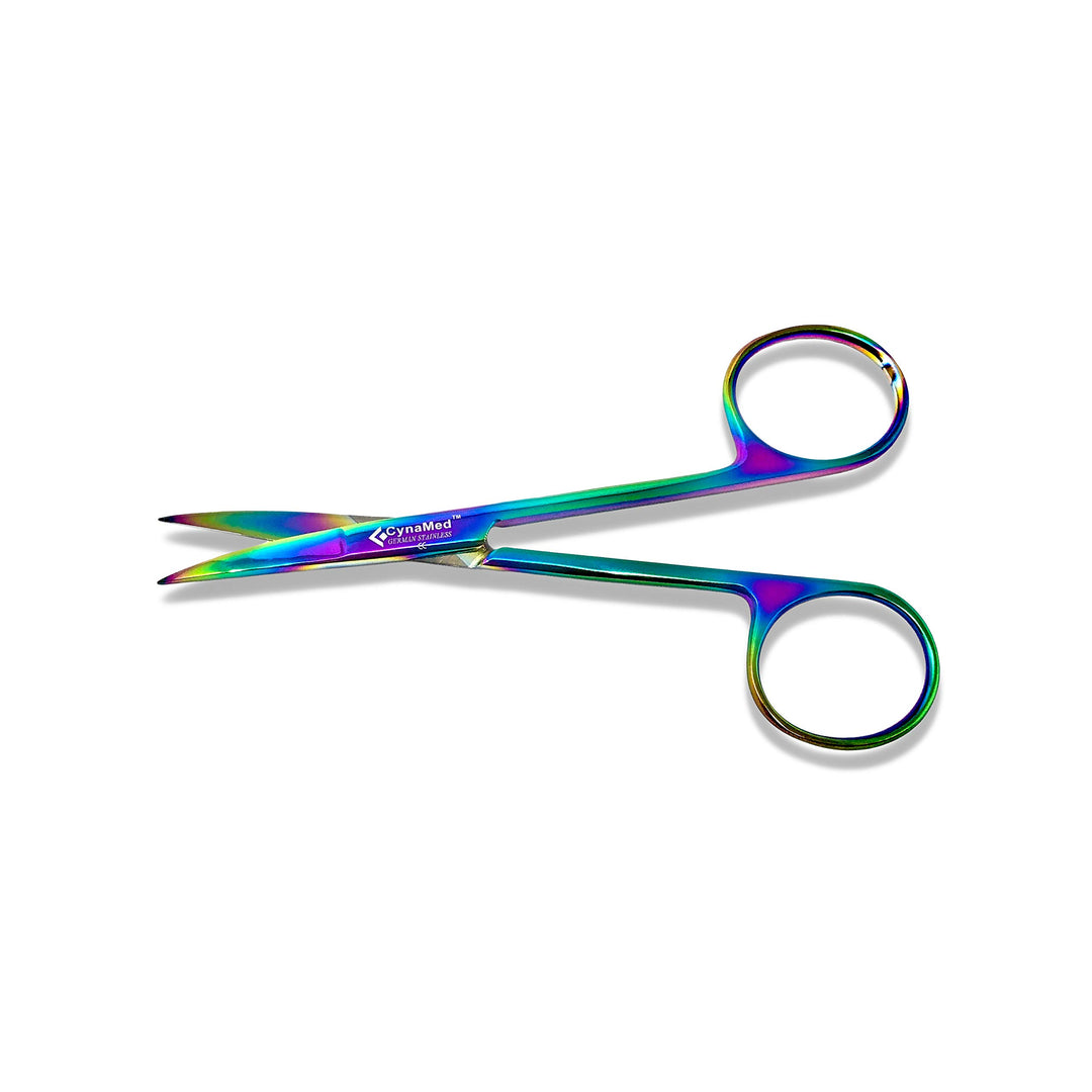 Iris Micro Dissecting Scissors with Multicolor/Rainbow Titanium Coating - Premium Quality Instrument - Perfect for Fine Precision Tissue Dissection, Suture Removal and More (Curved Blades)