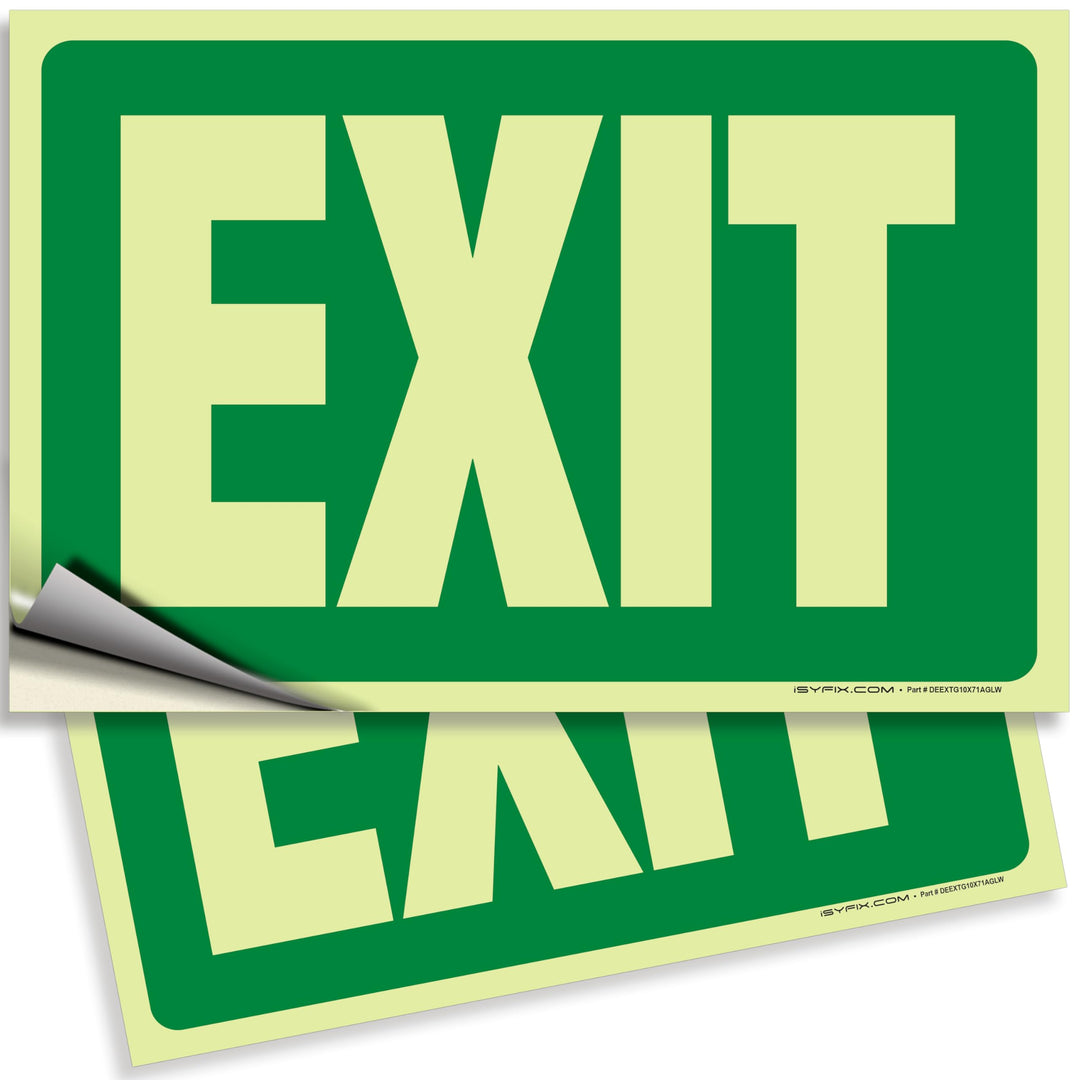 Exit Glow in the Dark Sign Stickers Green – 1 Pack 10x7 Inch – Photoluminescent Vinyl, Laminated for UV, Weather &amp; Fade Resistance, Indoor &amp; Outdoor for Business, School, Office, Warehouse