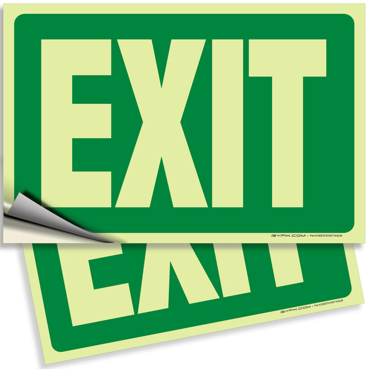 Exit Glow in the Dark Sign Stickers Green – 1 Pack 10x7 Inch – Photoluminescent Vinyl, Laminated for UV, Weather &amp; Fade Resistance, Indoor &amp; Outdoor for Business, School, Office, Warehouse